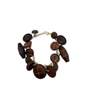 Vintage Button Charm‎ Bracelet: Brown Wooden Buttons - 8 Inch